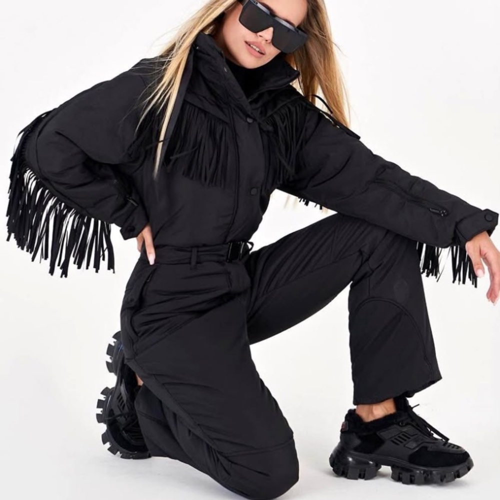 Women’s Black Fringe Ski Suit One Piece